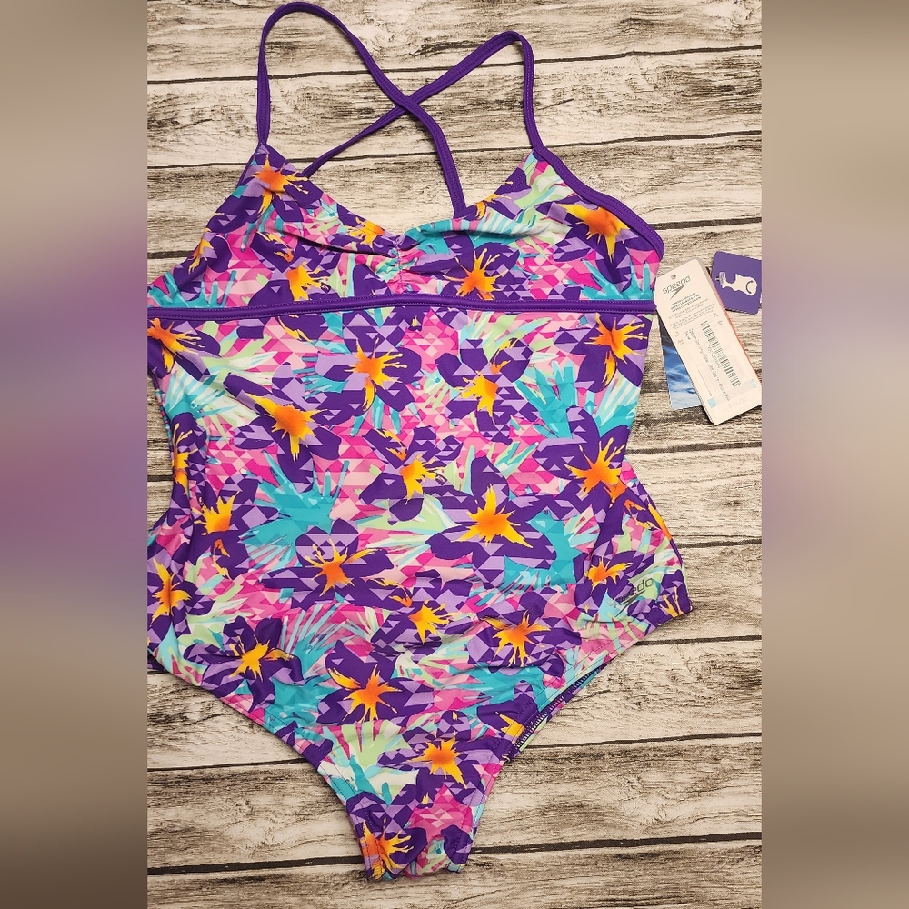 Speedo Bathing Suit for Youth Girls Size 16 Purple floral New w/ Tags